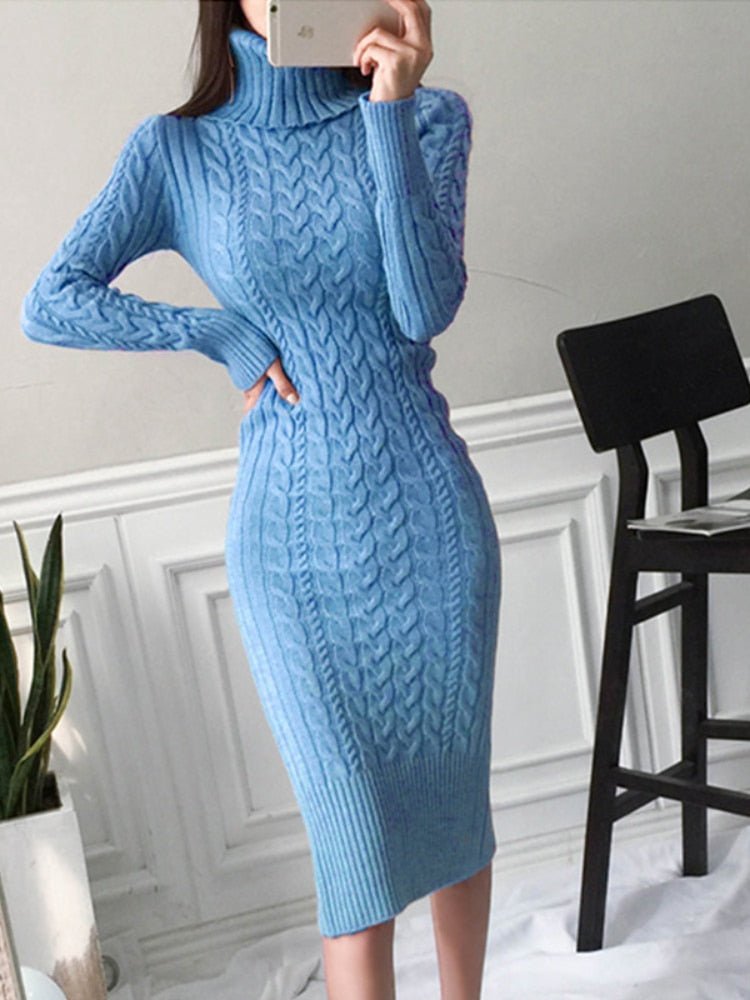 Robe En Maille À Col Roulé Et Manches Longues | Midi