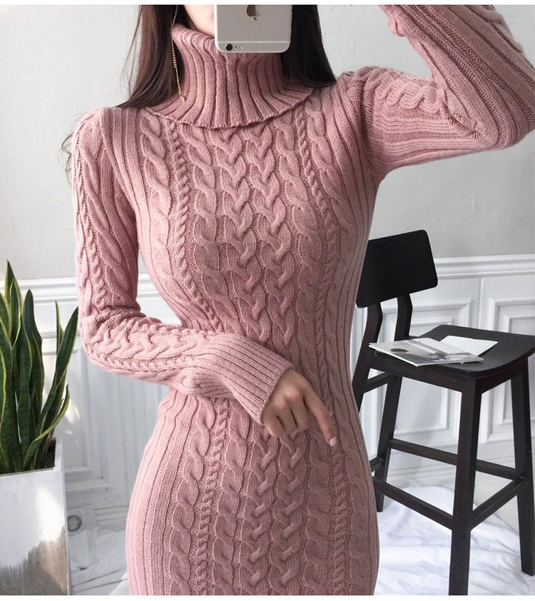 Robe En Maille À Col Roulé Et Manches Longues | Midi