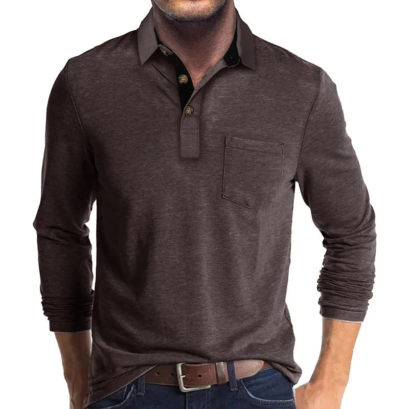Polo À Manches Longues Pour Homme | Poche Poitrine