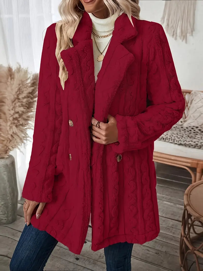 Manteau Long Classique En Tricot À Revers Crantés Pour Femme | Hiver