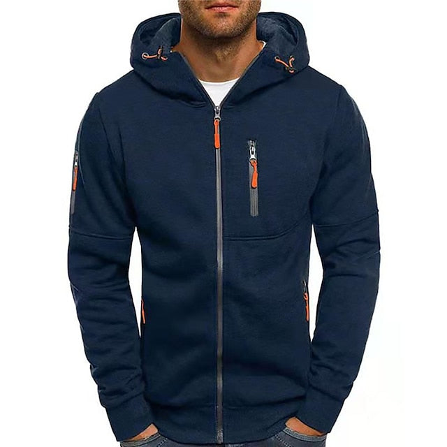 Veste Décontractée À Capuche Et Fermeture Éclair Pour Homme | Manches Longues