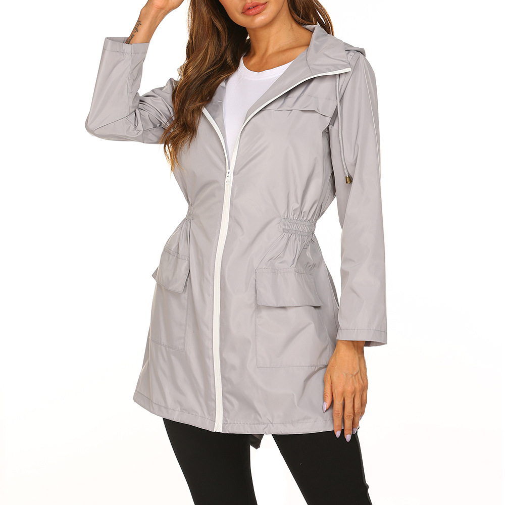 Veste De Pluie Décontractée À Capuche Pour Femme | Longue