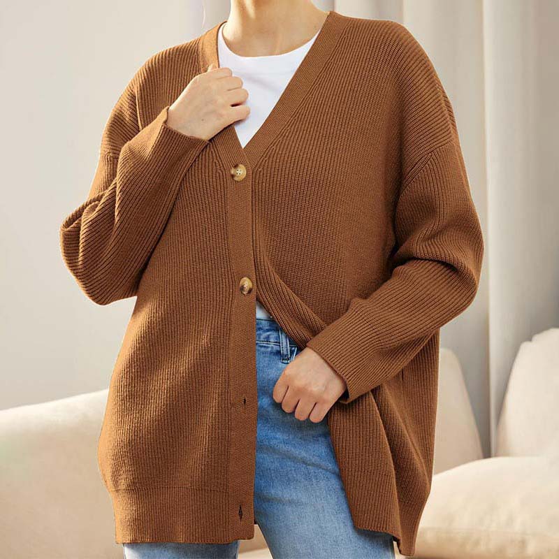 Cardigan oversize décontracté avec boutons pour femme | Col en V