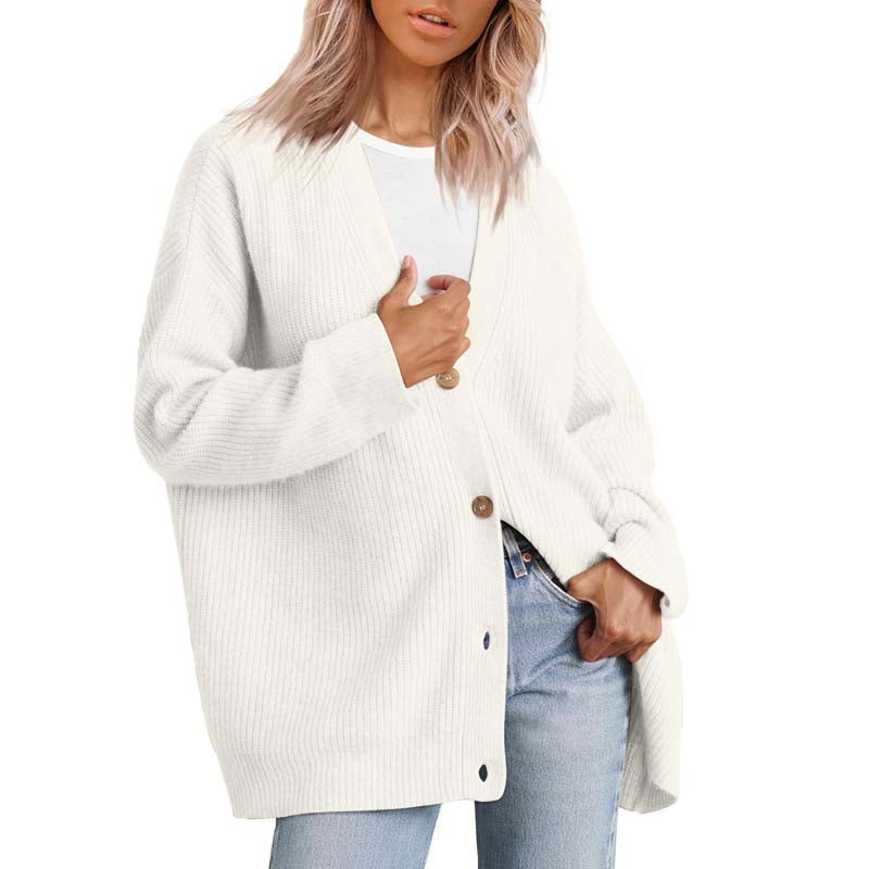 Cardigan oversize décontracté avec boutons pour femme | Col en V