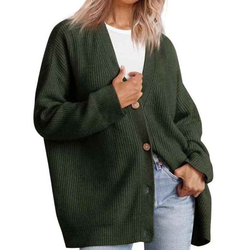 Cardigan oversize décontracté avec boutons pour femme | Col en V