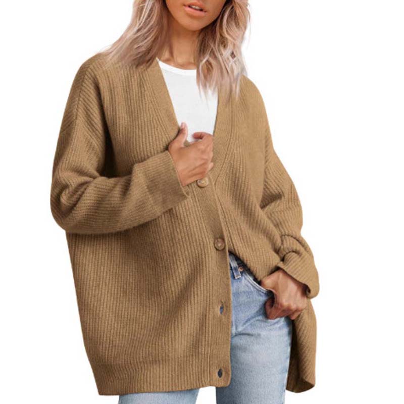 Cardigan oversize décontracté avec boutons pour femme | Col en V