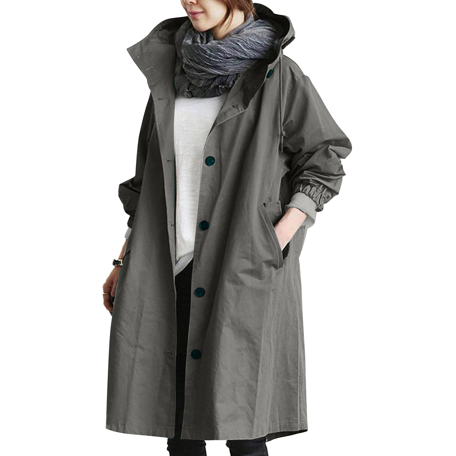 Veste De Pluie Longue À Capuche Pour Femmes | Fermeture À Boutons