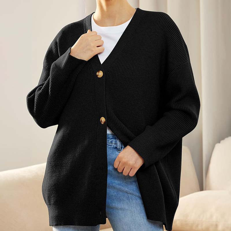 Cardigan oversize décontracté avec boutons pour femme | Col en V