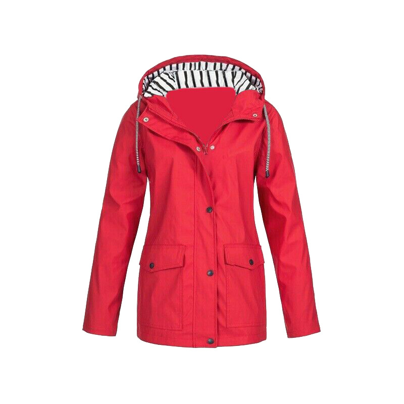 Veste De Pluie Boutonnée Pour Femme | Capuche Rayée