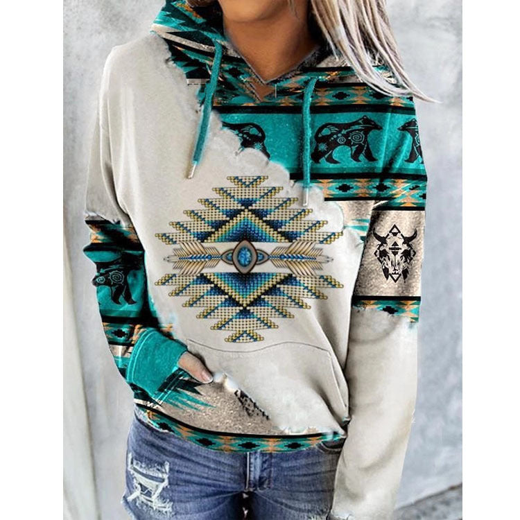 Sweat À Capuche Tendance À Imprimé Tribal Pour Femme | Hiver