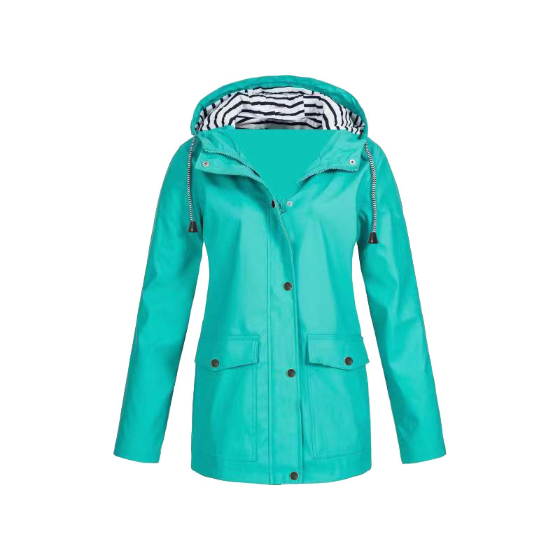Veste De Pluie Boutonnée Pour Femme | Capuche Rayée