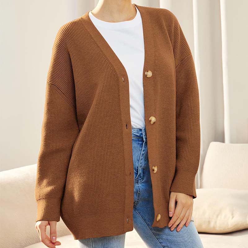 Cardigan oversize décontracté avec boutons pour femme | Col en V
