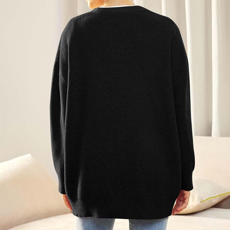 Cardigan oversize décontracté avec boutons pour femme | Col en V