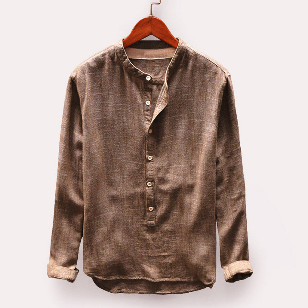Chemise Simple À Col Henley Pour Homme | Manches Longues
