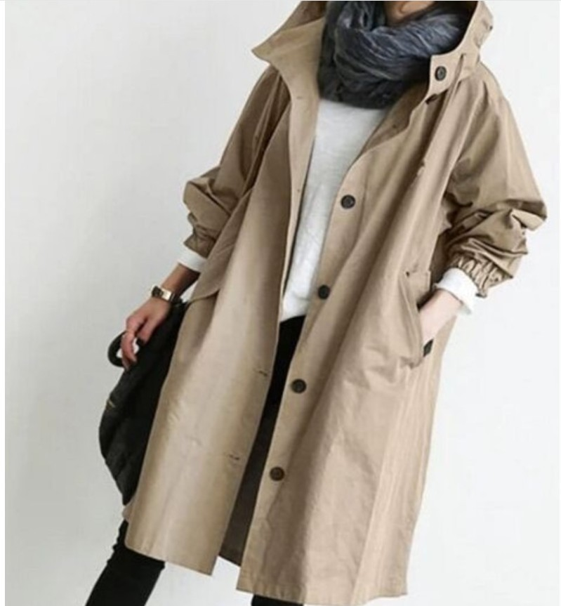 Veste De Pluie Longue À Capuche Pour Femmes | Fermeture À Boutons