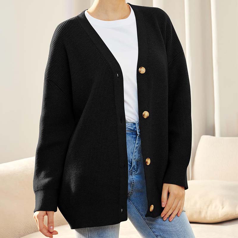 Cardigan oversize décontracté avec boutons pour femme | Col en V