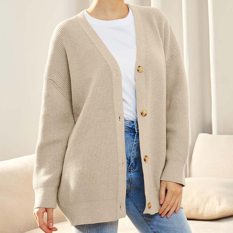 Cardigan oversize décontracté avec boutons pour femme | Col en V