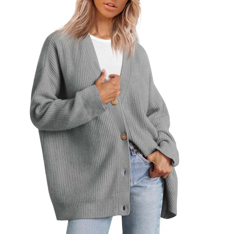 Cardigan oversize décontracté avec boutons pour femme | Col en V