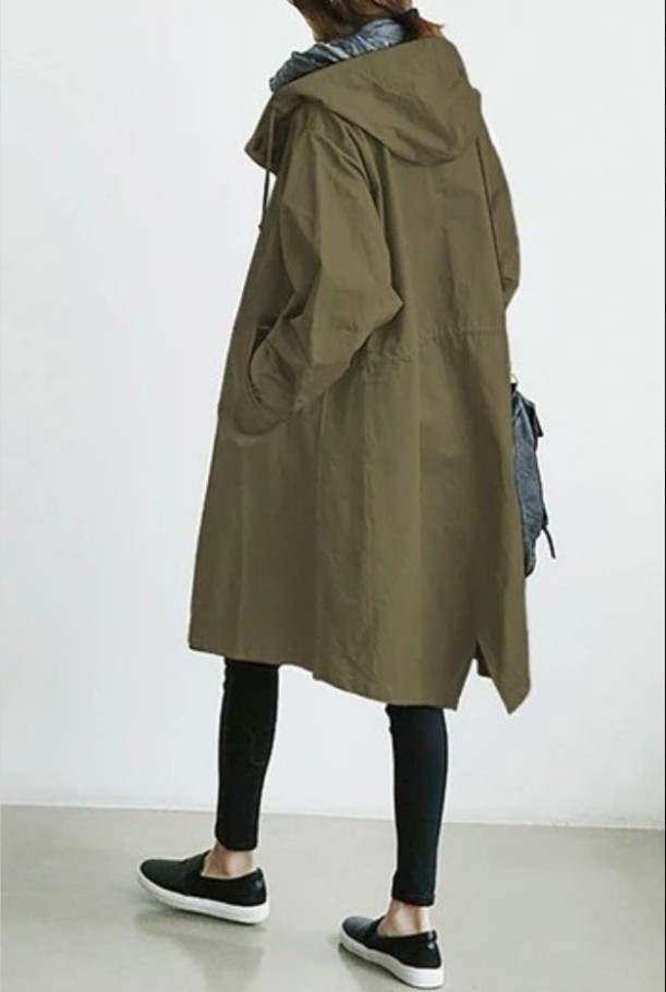Veste De Pluie Longue À Capuche Pour Femmes | Fermeture À Boutons