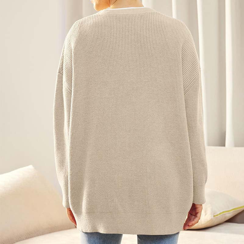 Cardigan oversize décontracté avec boutons pour femme | Col en V