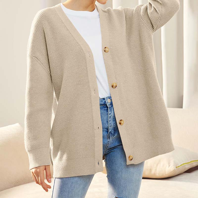 Cardigan oversize décontracté avec boutons pour femme | Col en V