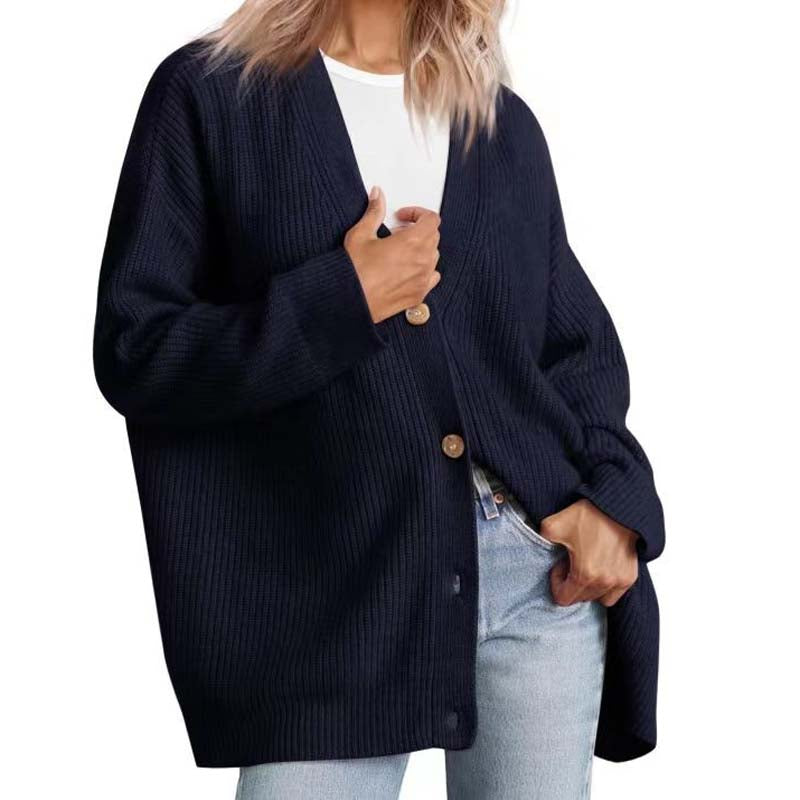 Cardigan oversize décontracté avec boutons pour femme | Col en V