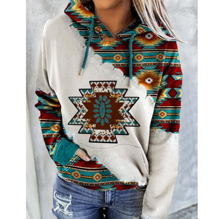 Sweat À Capuche Tendance À Imprimé Tribal Pour Femme | Hiver
