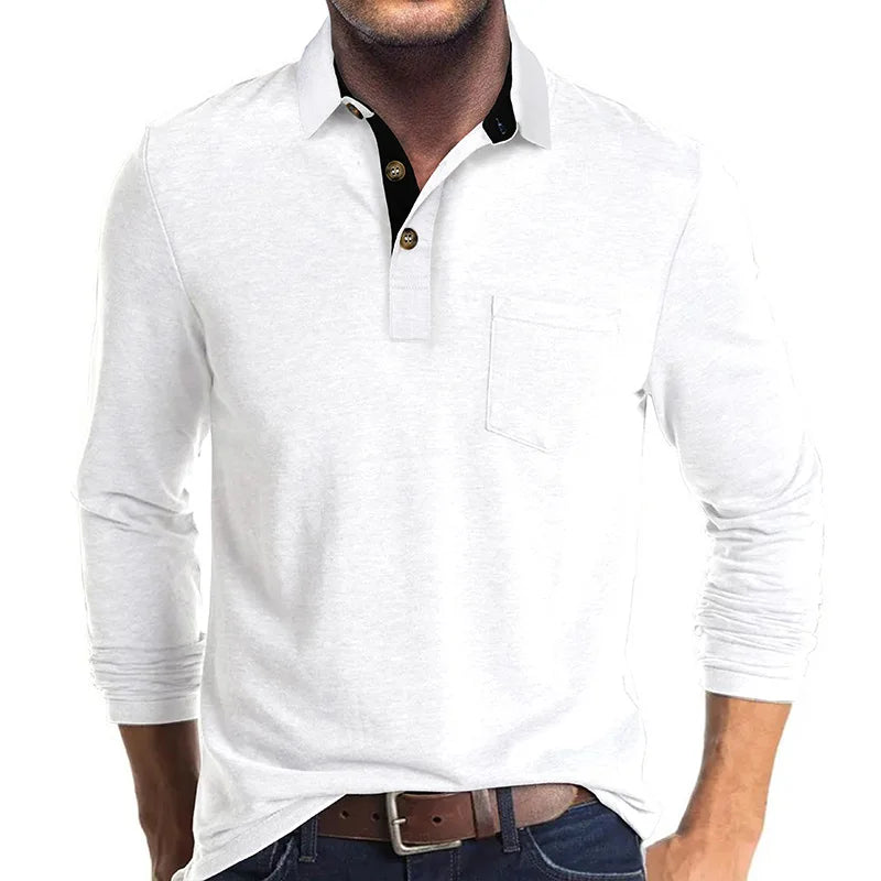 Polo À Manches Longues Pour Homme | Poche Poitrine