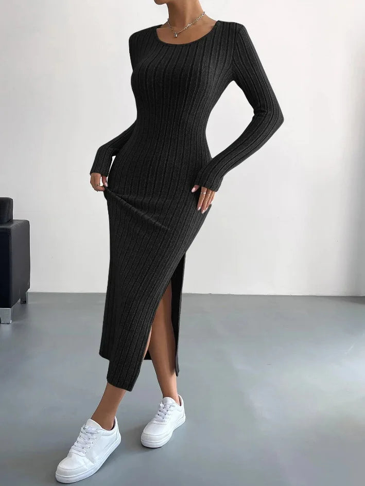Robe Mi-longue En Tricot Pour Femme | Fente Latérale