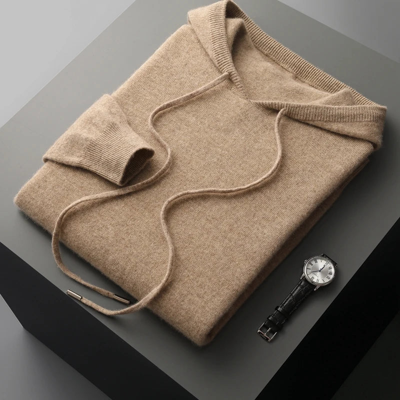 Sweat À Capuche À Manches Longues En Cachemire Uni Pour Homme | Hiver