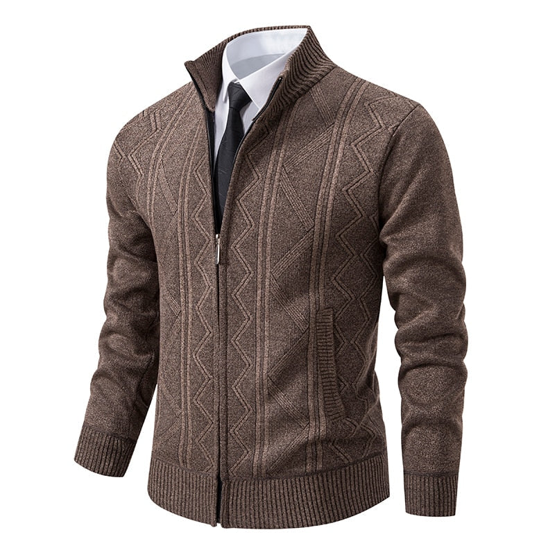 Cardigan Rayé En Maille À Col Montant | Manches Longues