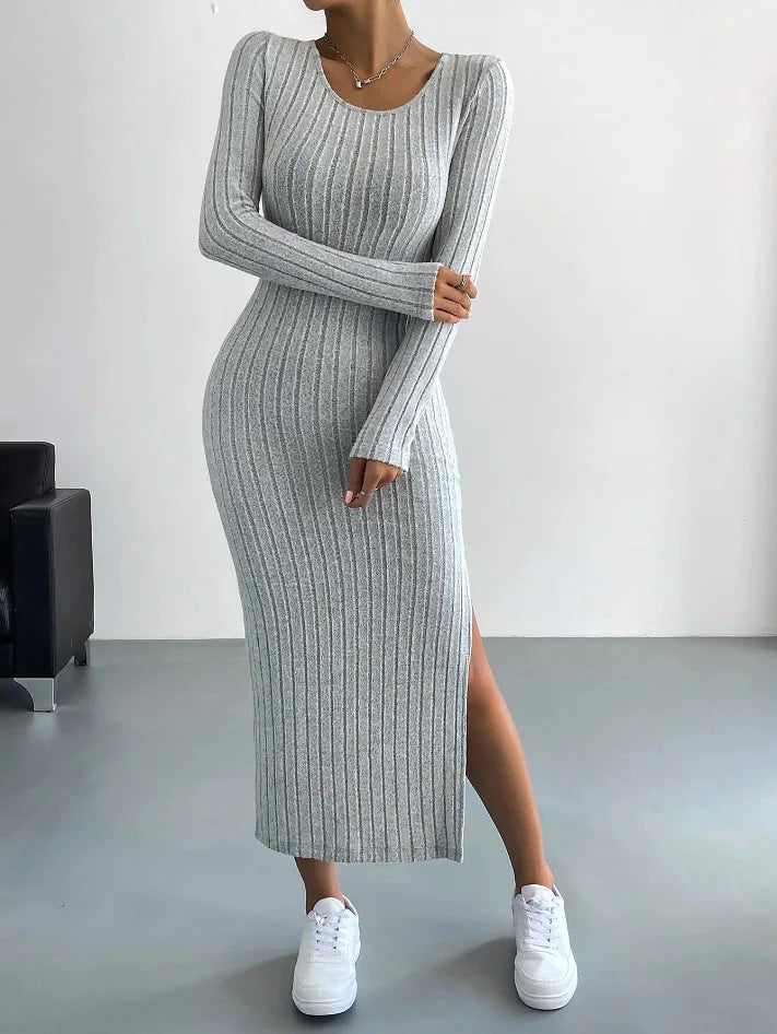 Robe Mi-longue En Tricot Pour Femme | Fente Latérale