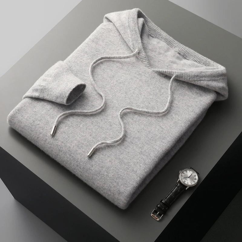 Sweat À Capuche À Manches Longues En Cachemire Uni Pour Homme | Hiver