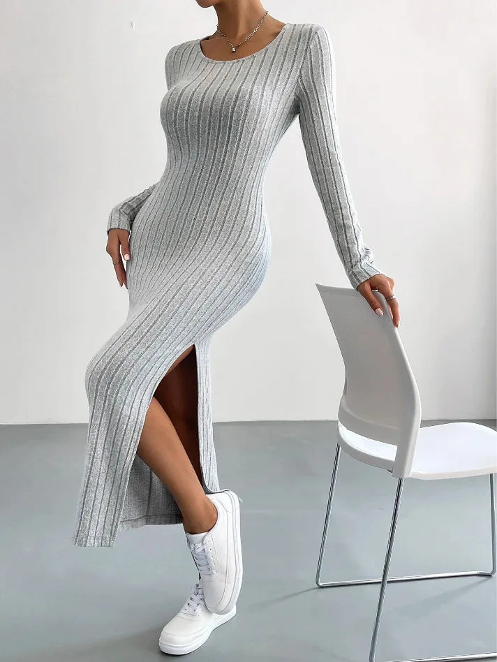 Robe Mi-longue En Tricot Pour Femme | Fente Latérale