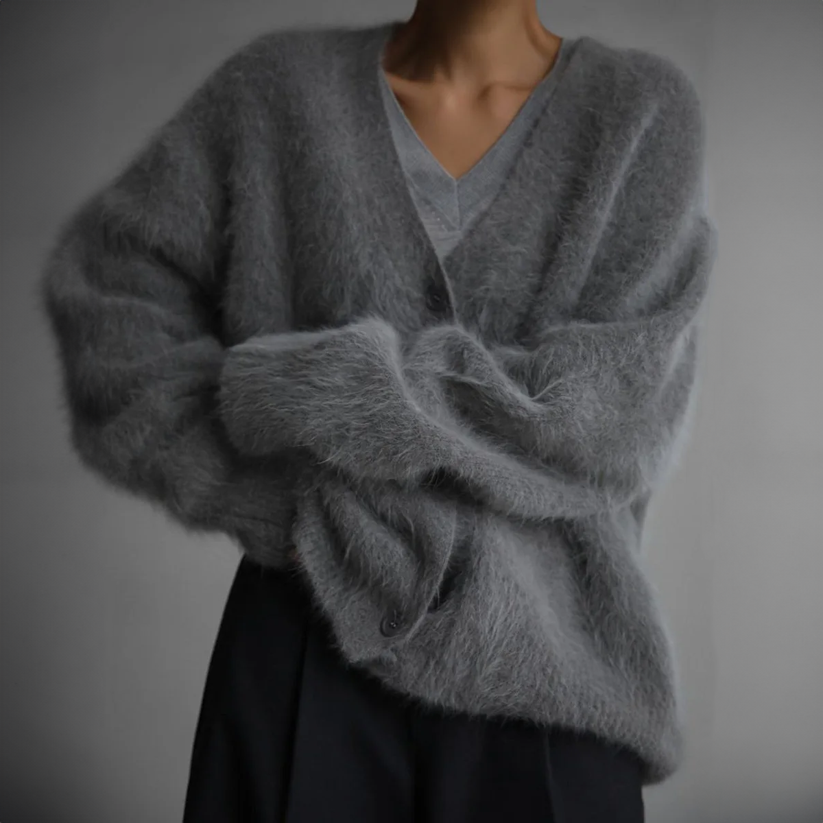 Cardigan D'hiver Oversize En Cachemire À Col En V Pour Femme | Manches Longues