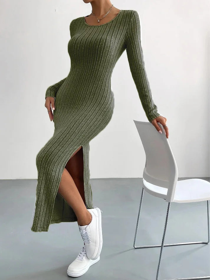 Robe Mi-longue En Tricot Pour Femme | Fente Latérale