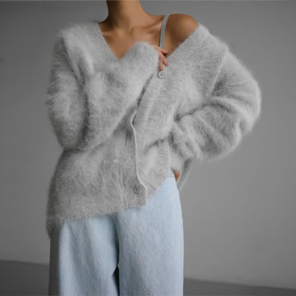 Cardigan D'hiver Oversize En Cachemire À Col En V Pour Femme | Manches Longues