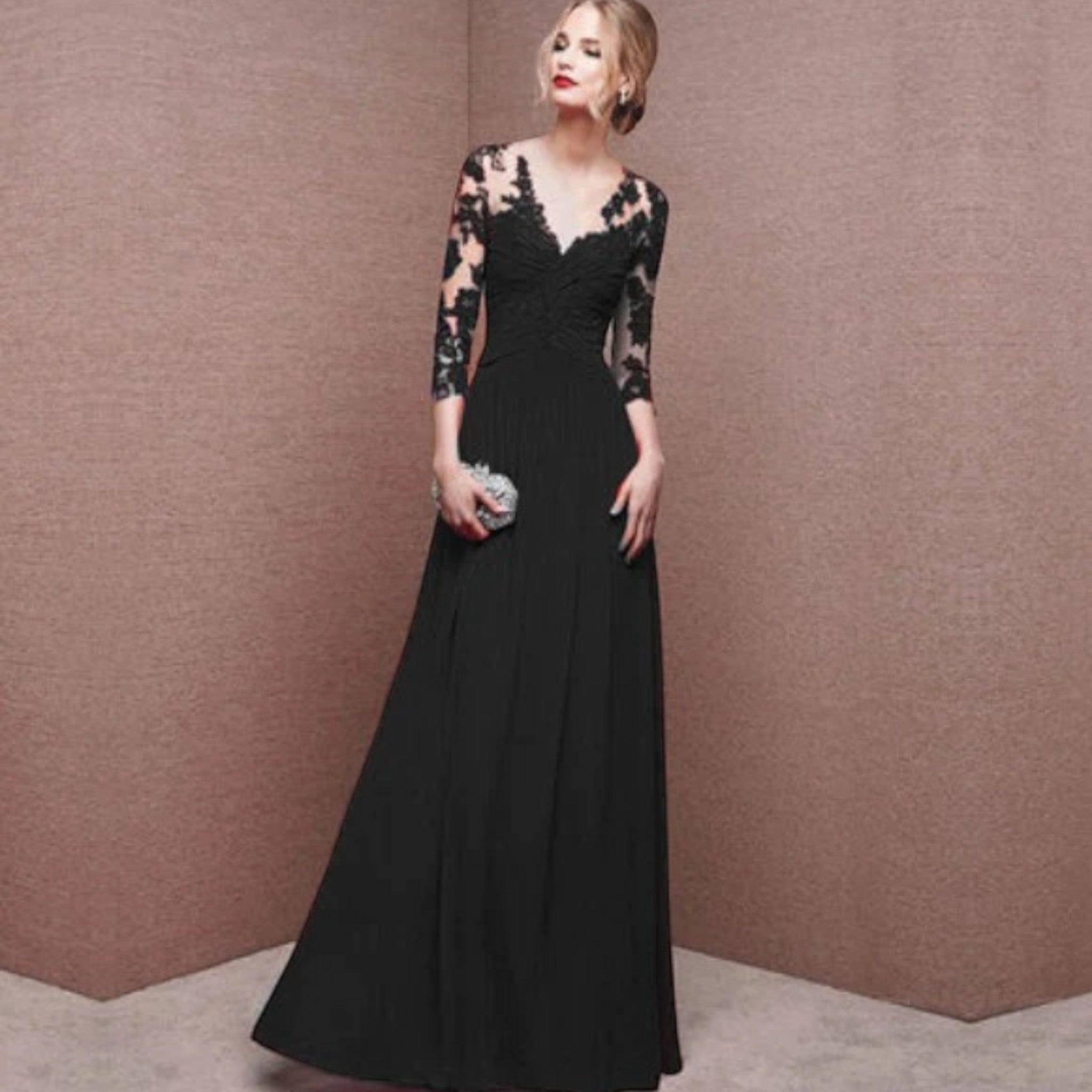 Abito Elegante Con Maniche In Pizzo | Maxi