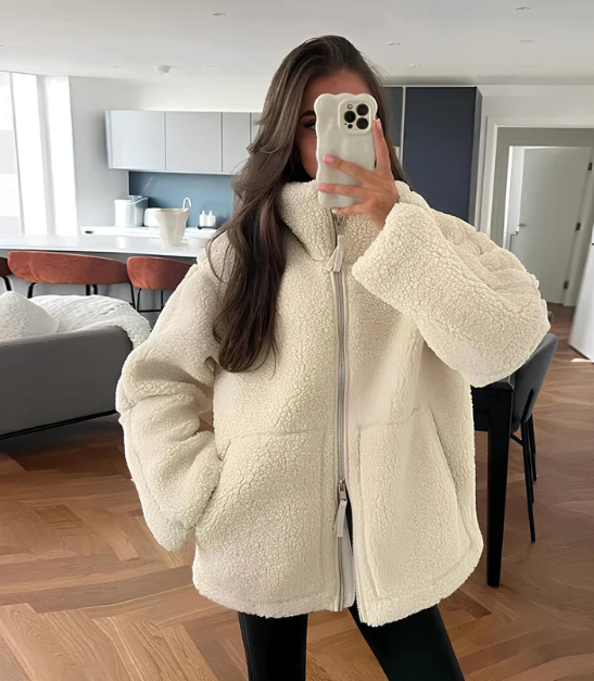Manteau En Peluche À Col Montant Pour Femme | Hiver