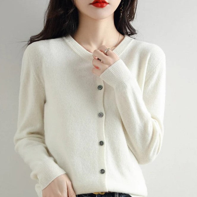 Cardigan uni avec manches longues pour femme | Fermeture à boutons