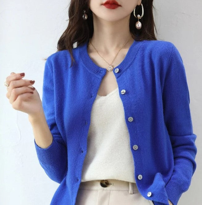 Cardigan uni avec manches longues pour femme | Fermeture à boutons