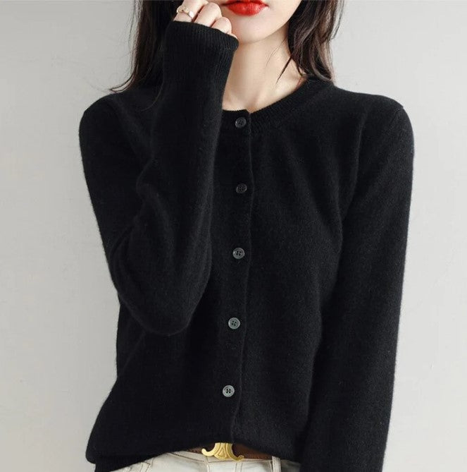Cardigan uni avec manches longues pour femme | Fermeture à boutons