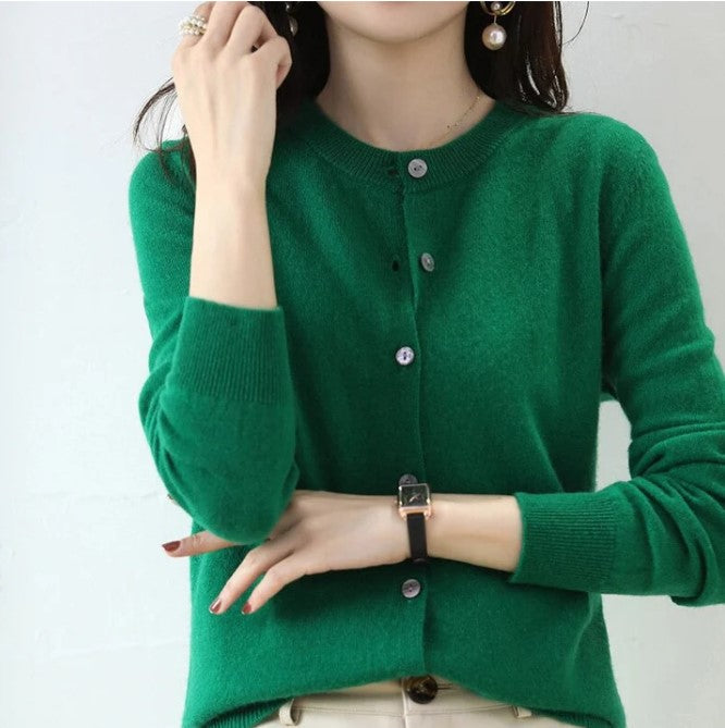 Cardigan uni avec manches longues pour femme | Fermeture à boutons