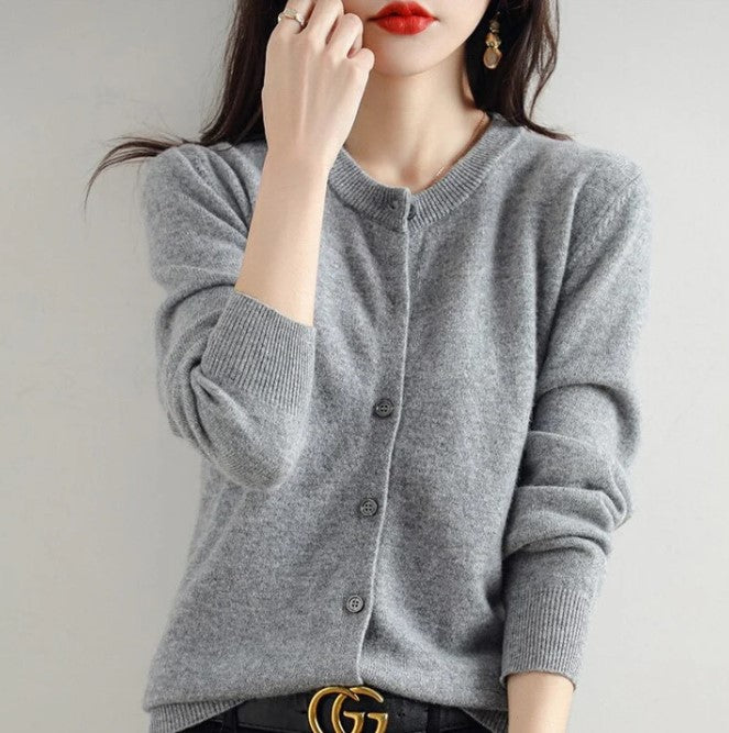 Cardigan uni avec manches longues pour femme | Fermeture à boutons