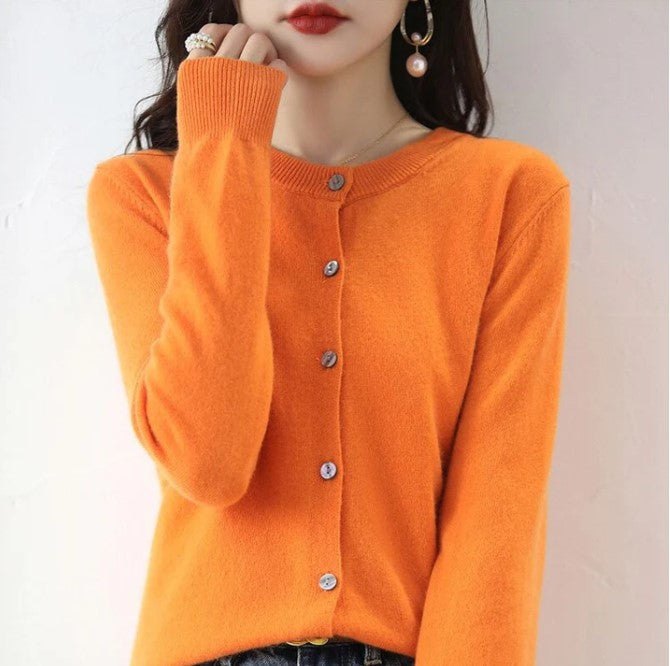 Cardigan uni avec manches longues pour femme | Fermeture à boutons