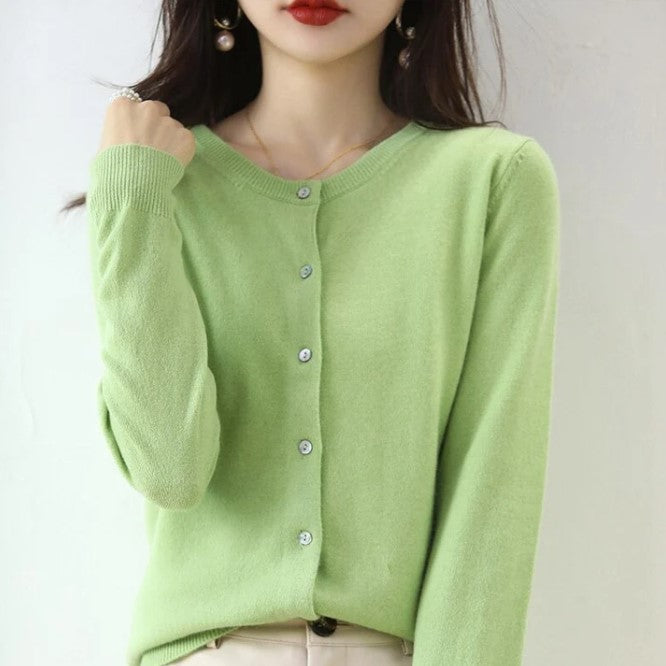 Cardigan uni avec manches longues pour femme | Fermeture à boutons