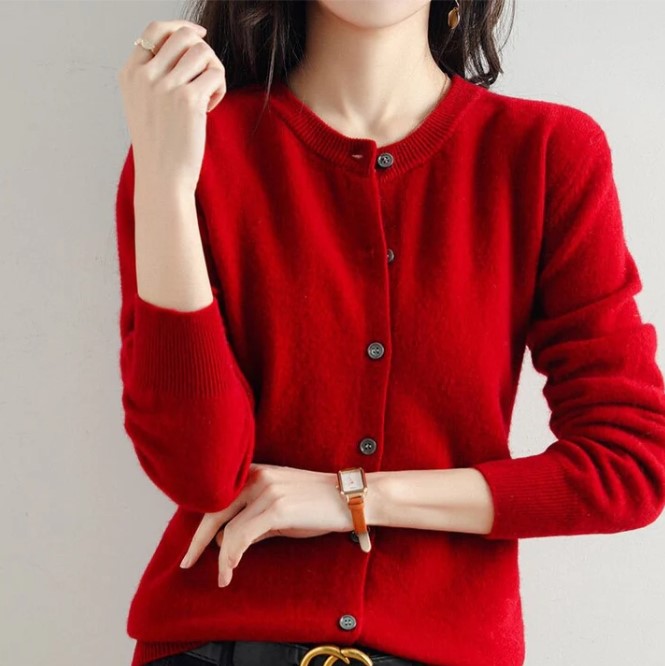 Cardigan uni avec manches longues pour femme | Fermeture à boutons