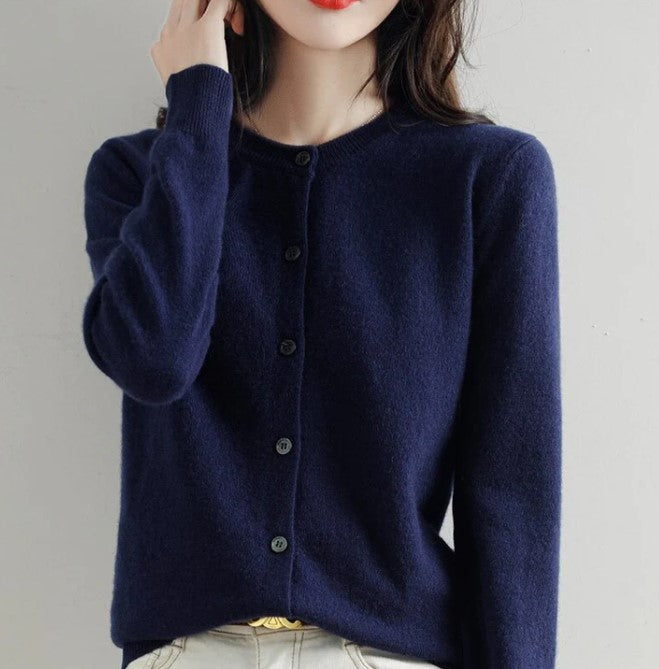 Cardigan uni avec manches longues pour femme | Fermeture à boutons