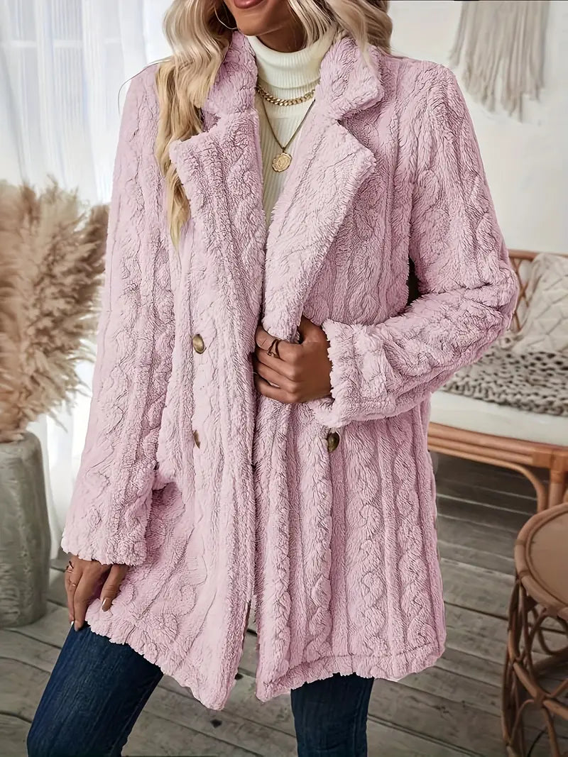 Manteau Long Classique En Tricot À Revers Crantés Pour Femme | Hiver
