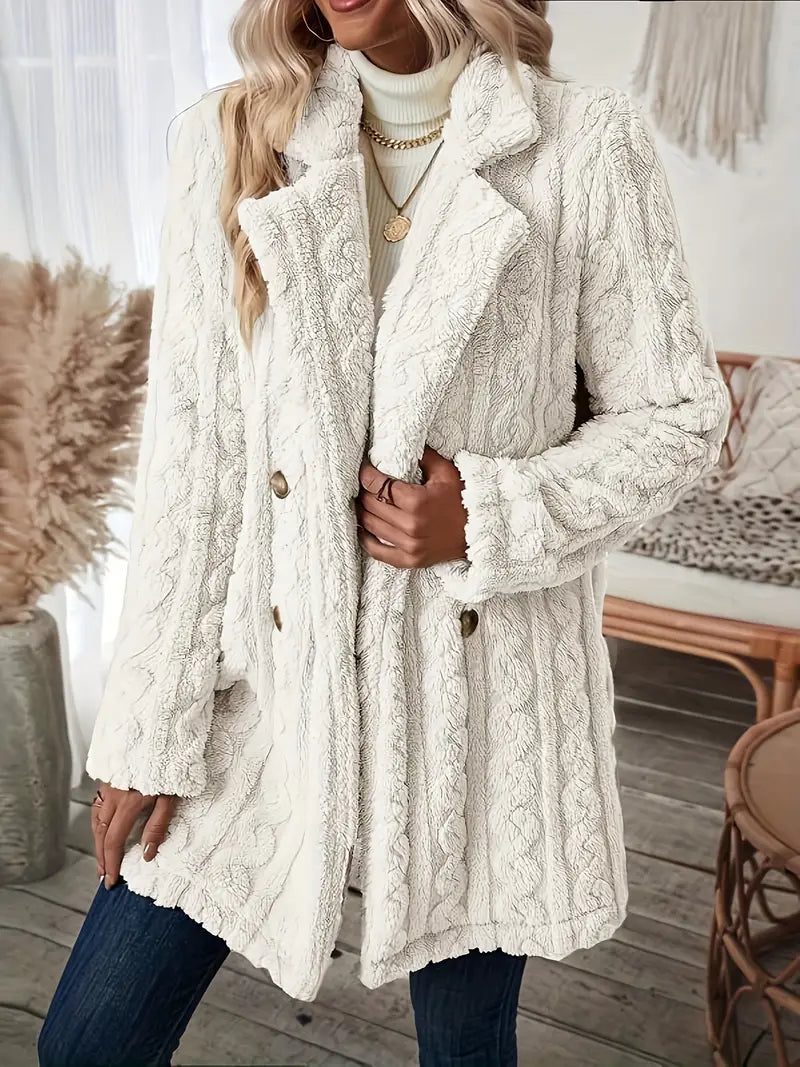 Manteau Long Classique En Tricot À Revers Crantés Pour Femme | Hiver
